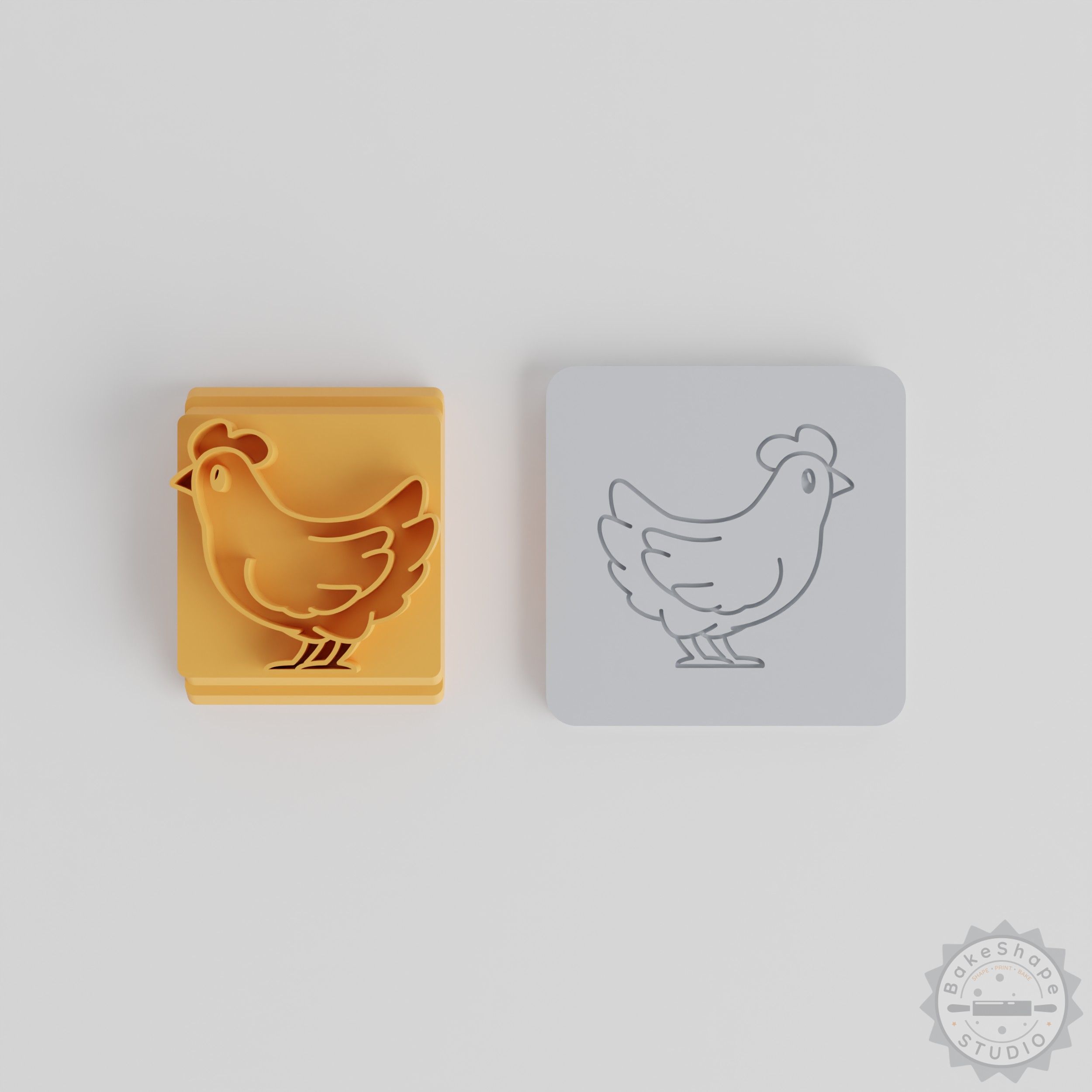 Chicken Stamp Tile Set, Farm Animal Clay, Cookie, Fondant Decorators, 5 Size Variety, Cute Hen Motif