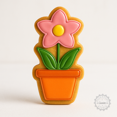 Decorated example 1 of Potted Lotus Cookie Cutter Set, Fondant Stamp, 6-Piece S/M/L Sizes, Unique Flower Design