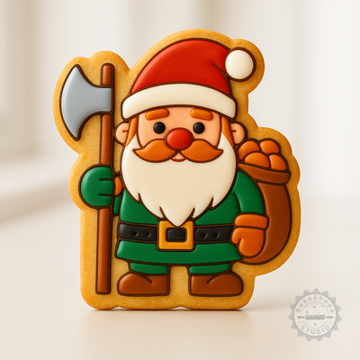 Decorated example 1 of Dwarf Shape Cutter and Stamp Set, Cookie and Fondant Decor, 6-Piece Fantasy Beard Axe Warrior Design
