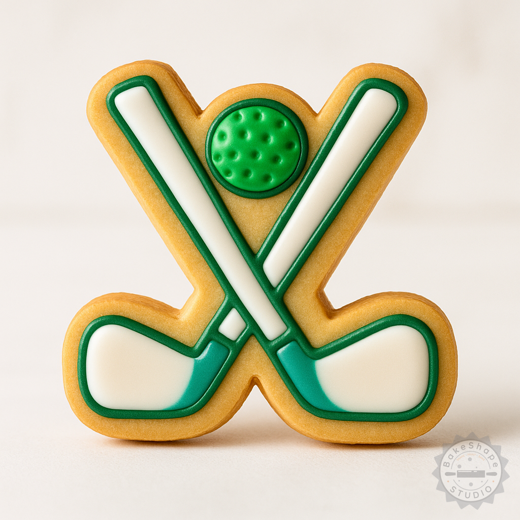 Decorated example 1 of Golf Cookie Cutter and Stamp Set, 6-Piece, S/M/L Sizes, Perfect for Fondant