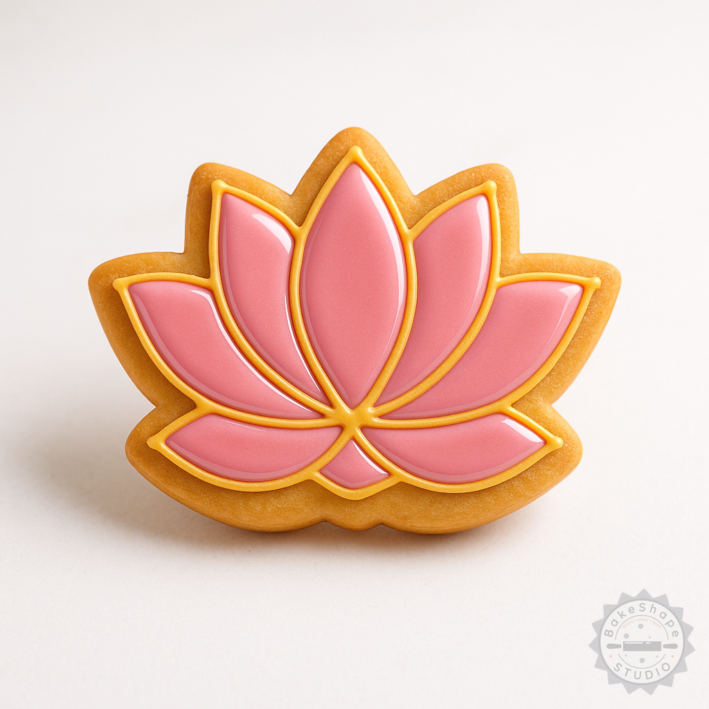 Decorated example 1 of Lotus Shape Cutter and Stamp Set, 6-Piece Cookie and Fondant Decorating Tools, S/M/L Sizes, Sacred Flower Design