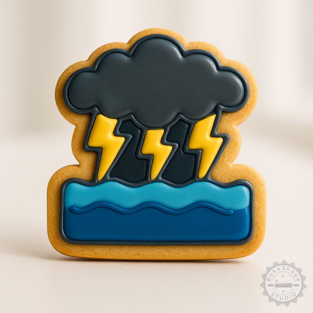 Ocean Thunderstorm cookie cutter and stamp STL for 3D printing featuring ocean storm wave designs