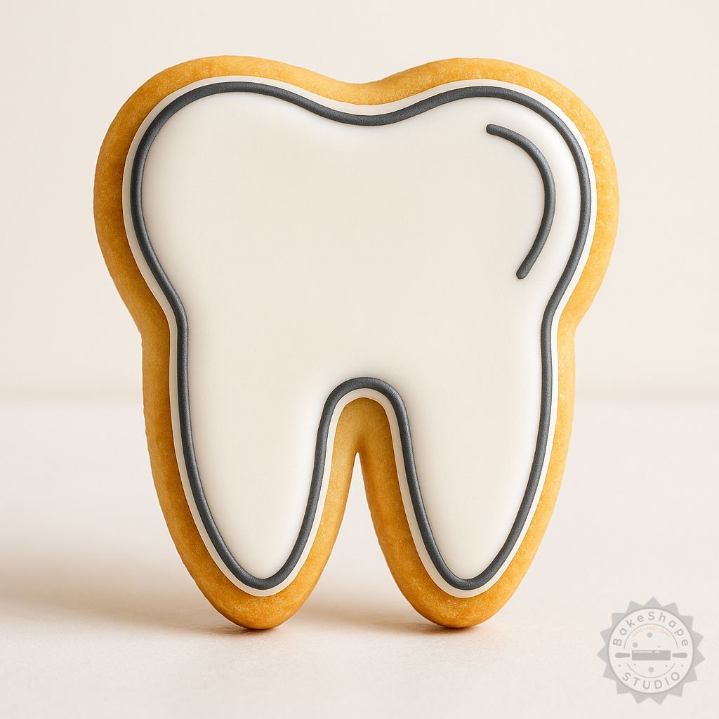 Tooth cookie cutter and stamp set in dental molar shape STL for 3D printing, available in three sizes