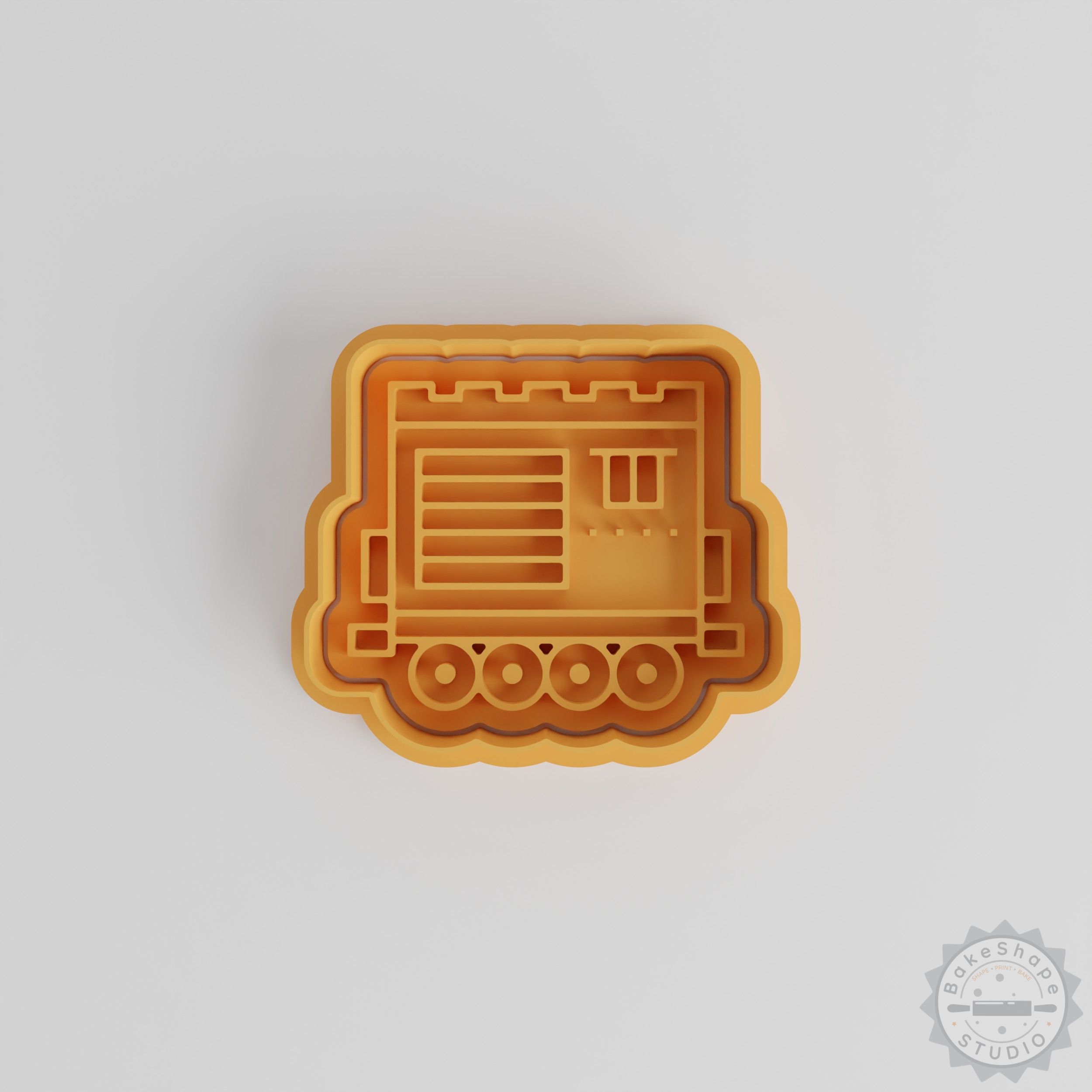 Train cookie cutter and stamp set STL with small, medium, and large railway shapes for 3D printing