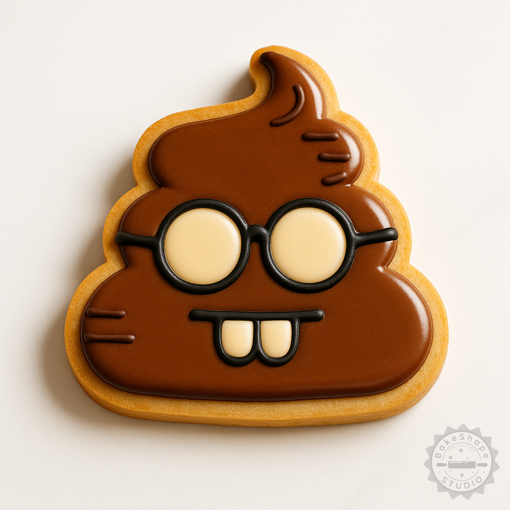 Decorated example 1 of Poop Emoji Shape Cutter & Stamp Set, 6 Piece Cookie Fondant Tool, S/M/L Sizes