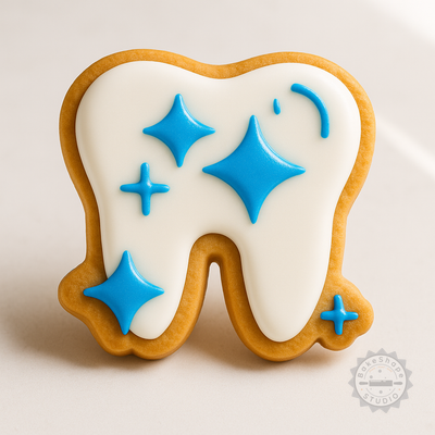 Decorated example 1 of Clean Teeth Cookie Cutter & Stamp Set, 6-Piece, Dental-themed Baking Tool for Cookies & Fondant