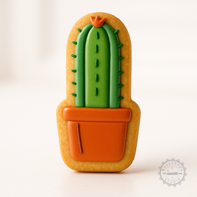 Decorated example 1 of Single Stem Cactus Shape Cutter and Stamp Set, 6-Piece Cookie, Fondant Cutter Bundle