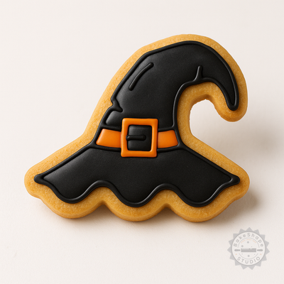 Decorated example 1 of Witch Hat Cutter & Stamp Set, Halloween Cookie Fondant Magical Hat Shapes, 6 Pieces, S/M/L Sizes