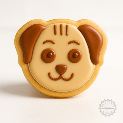 Decorated example 1 of Cute Animal Cookie, Fondant Cutter & Stamp Set, Puppy Face Design, S/M/L Sizes, 6-Piece Tool Kit