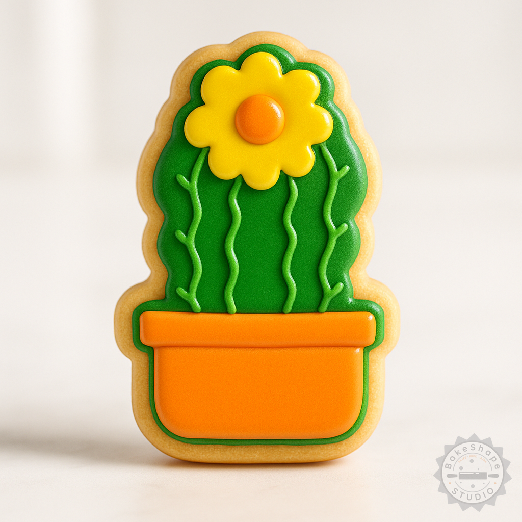 Decorated example 1 of Cactus Flower Cookie Shape Cutter and Stamp Set, 6-Piece, Perfect for Fondant, Baking Decor