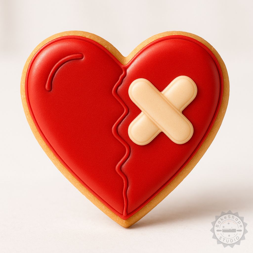 Broken Heart cookie cutter and stamp set STL featuring three sizes for 3D printing and decorating cookies or fondant