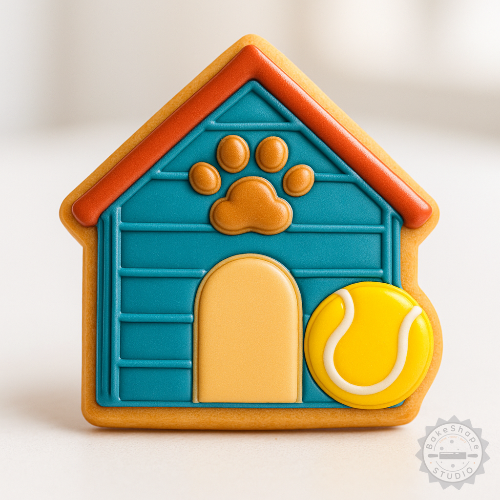 Decorated example 1 of Doghouse Cookie Cutter Set, 6-Piece, Perfect for Cookie and Fondant, Includes Small, Medium, Large Shapes