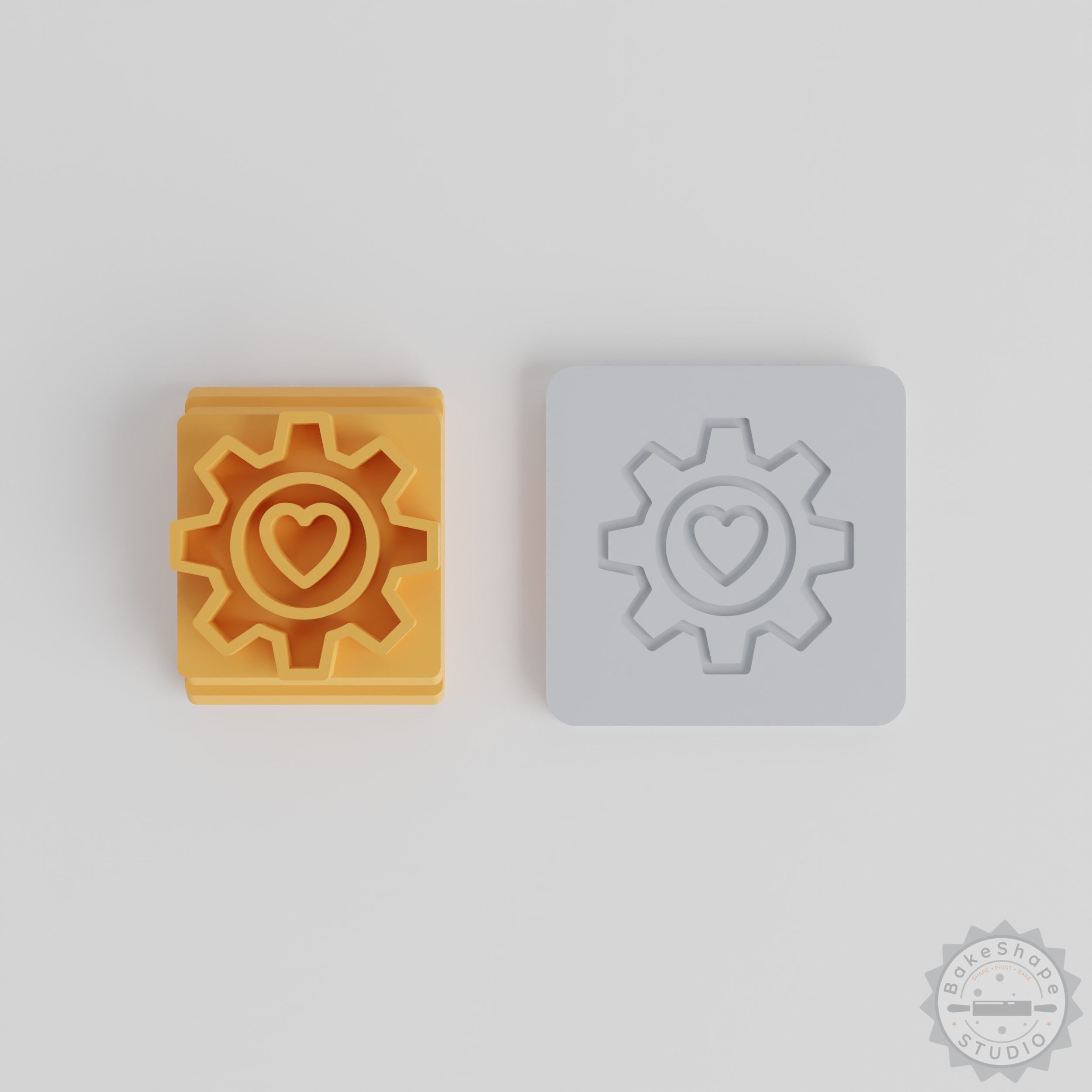 Gear Heart Stamp Tile Set, 5 Sizes for Clay, Cookies, Fondant, Perfect for Crafting and Baking