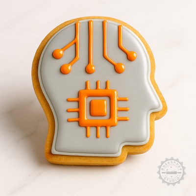 Decorated example 1 of Brain Circuit Cookie Cutter and Stamp Set, 6-Piece, Tech Theme, S/M/L Sizes