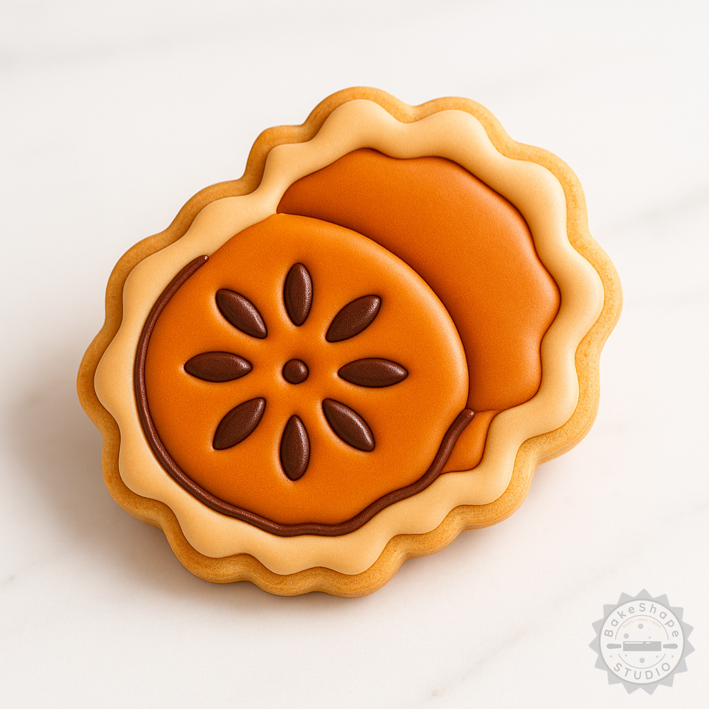 Decorated example 1 of Pie Shape Cutter & Stamp Set, Cookie & Fondant Designs, 6 Pieces, 3 Sizes