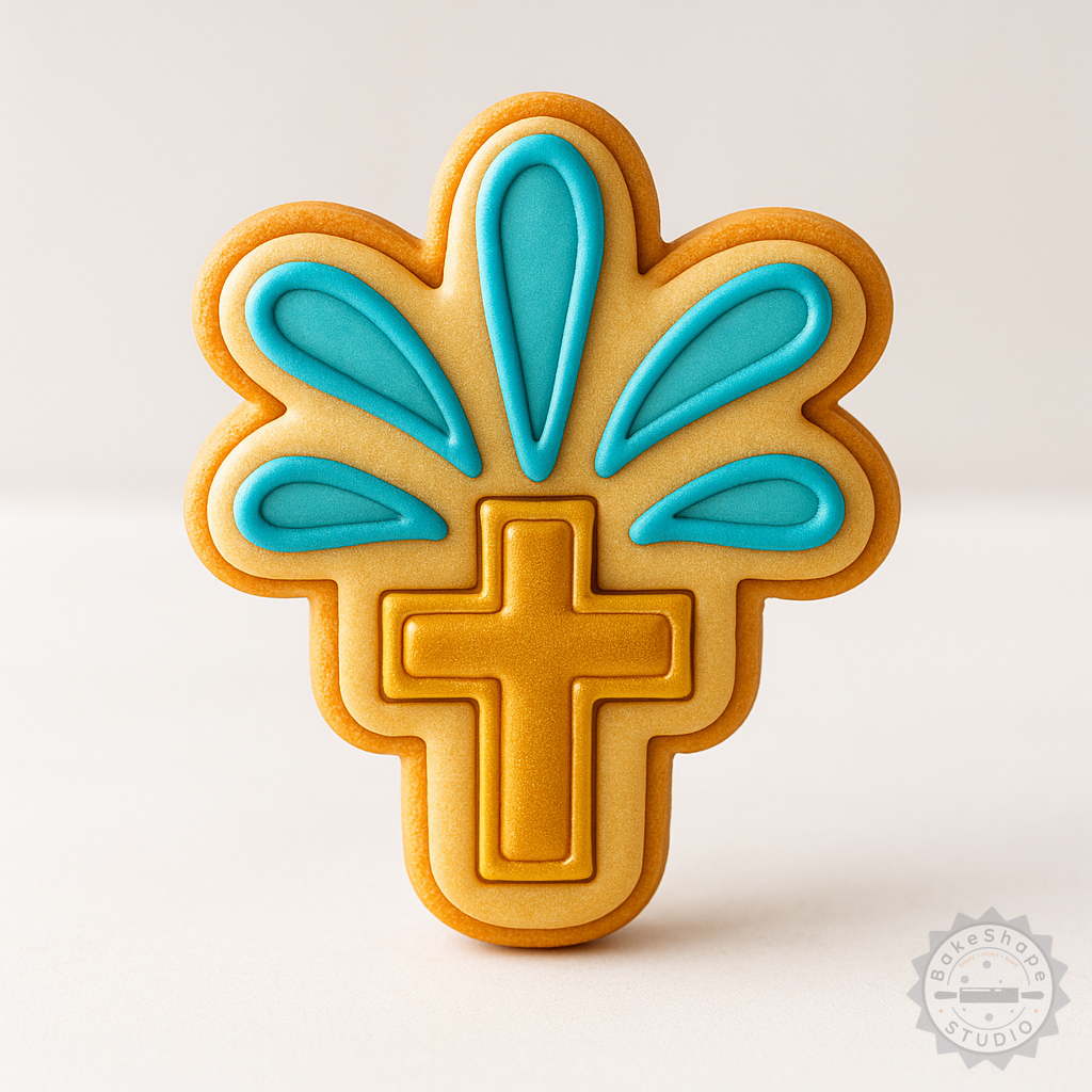 Decorated example 1 of Cross Cookie Cutter Set, Day of the Dead Calavera Fondant Stamps, 3 Sizes, 6 Piece Bundle