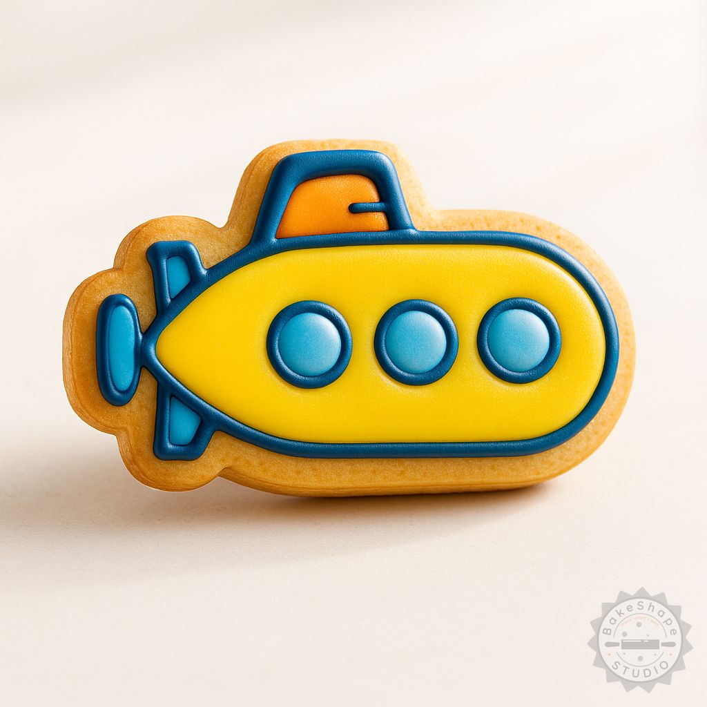 Submarine cookie cutter and stamp set STL for 3D printing in small, medium, and large sizes