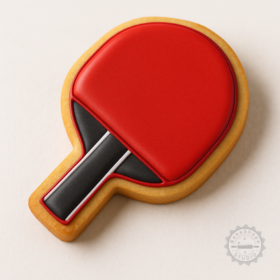 Decorated example 1 of Table Tennis Cookie Shape Cutter and Stamp Set, Perfect for Fondant, 3 Sizes, 6 Pieces