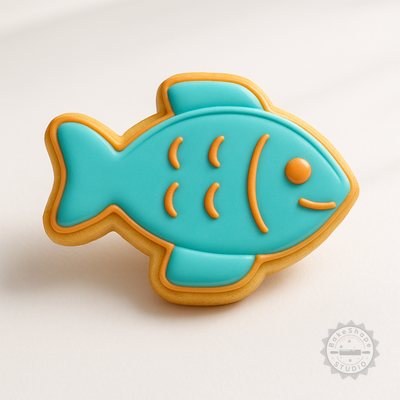 Decorated example 1 of Fish Shape Cutter and Stamp Set, Perfect for Cookies or Fondant, S/M/L Sizes, 6-Piece Aquatic Cookie Cutter Collection