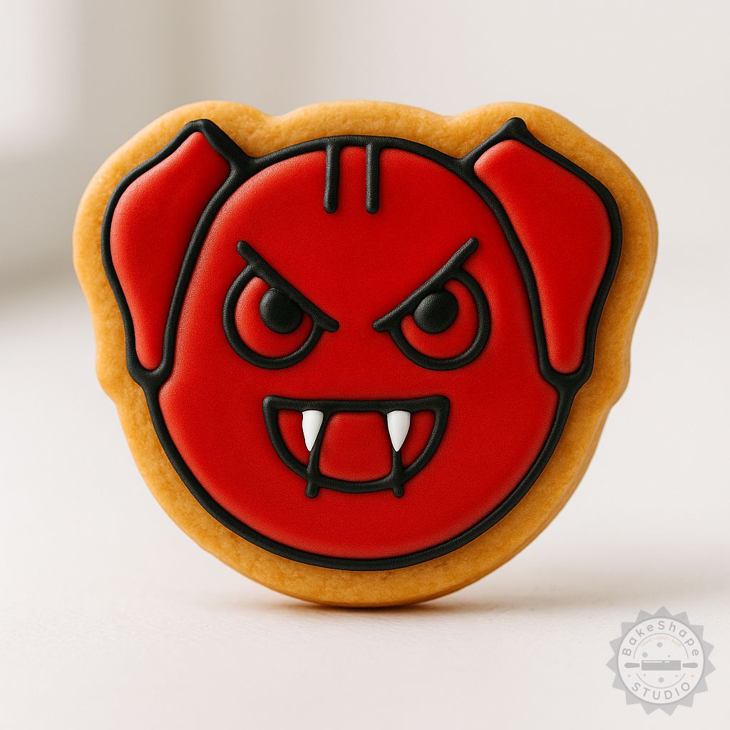 Devil cookie cutter and stamp set STL showing small, medium, and large sizes for baking and crafting