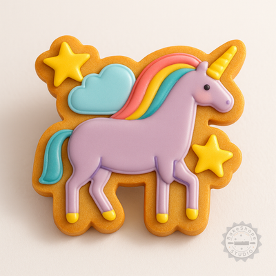 Decorated example 1 of Unicorn Cookie Cutter and Stamp Set, 6-Piece, S/M/L Sizes, Perfect for Fondant and Baking