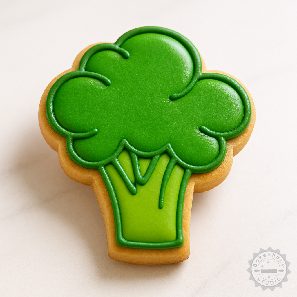 Decorated example 1 of Broccoli Cookie Cutter and Stamp Set, Shapes Fondant, 6-Piece Baking Tool Collection
