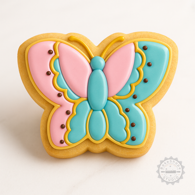 Decorated example 1 of Butterfly Shape Cutter and Stamp Set, Perfect for Cookies, Fondant, 6-Piece Pack with S/M/L Sizes