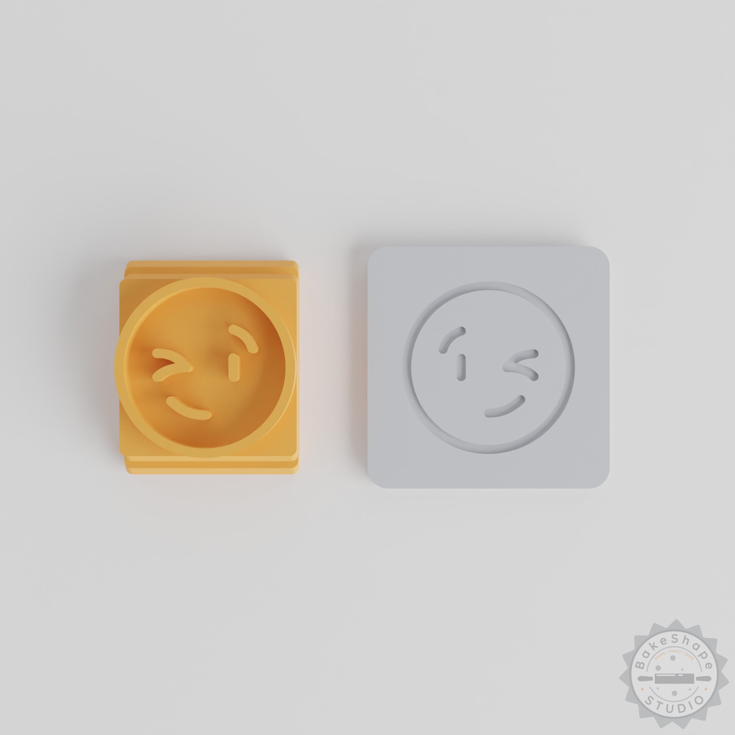 Wink Stamp Tile Set for Clay, Cookies, Fondant – 5 Motif Sizes 20-40mm, Winking Face Emoji Design