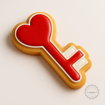 Decorated example 1 of Heart Key Cookie Cutter & Stamp Set, Perfect for Fondant, 3 Sizes (S/M/L), 6-Piece Collection