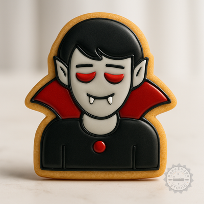 Decorated example 1 of Vampire Cookie Cutter and Stamp Set, 6-Piece Shape Cutter for Halloween Cookies, Fondant