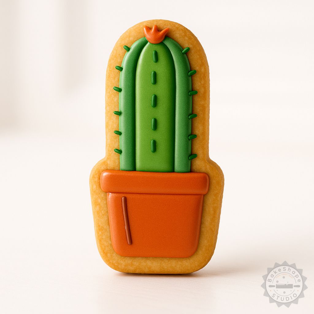 Single stem cactus cookie cutter and stamp set STL for 3D printing with small, medium, and large sizes
