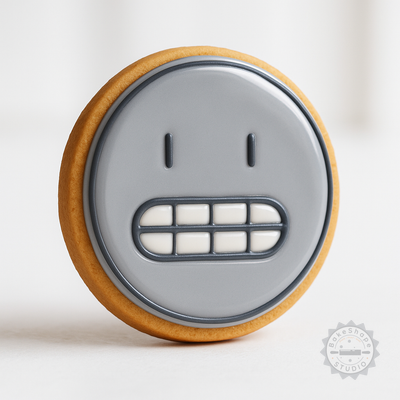 Decorated example 1 of Grimacing Emoji Cookie Cutter Set, 6-Piece Fondant Stamp Bundle with S/M/L Sizes for Nervous Face Designs
