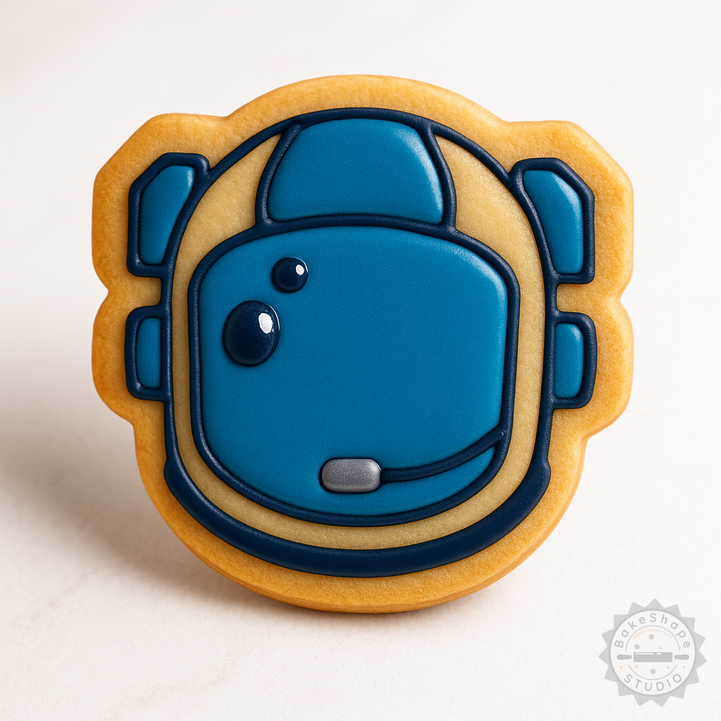 Decorated example 1 of Space Helmet Cookie Cutters & Stamps Set, 6 Pieces, S/M/L Sizes, Astronaut Theme Baking Tools