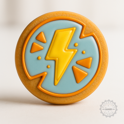 Decorated example 1 of Light Bolt Cookie Cutter Set, Shape Stamp for Fondant, 6-Piece, S/M/L Sizes, Lightning & Thunderbolt Designs