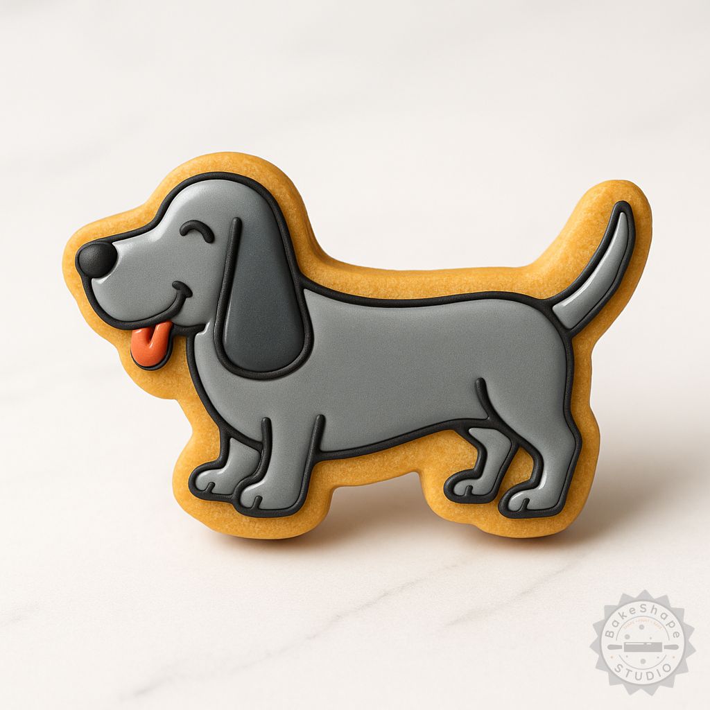 Basset Hound cookie cutter and stamp set STL for 3D printing dog-shaped cookies and fondant
