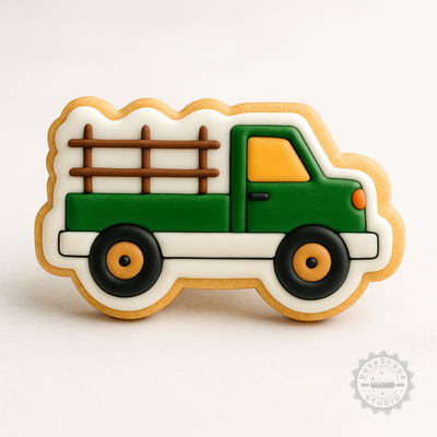 Decorated example 1 of Farm Truck Cookie Cutter & Stamp Set, 6-Piece, S/M/L Sizes, Perfect for Cookies & Fondant