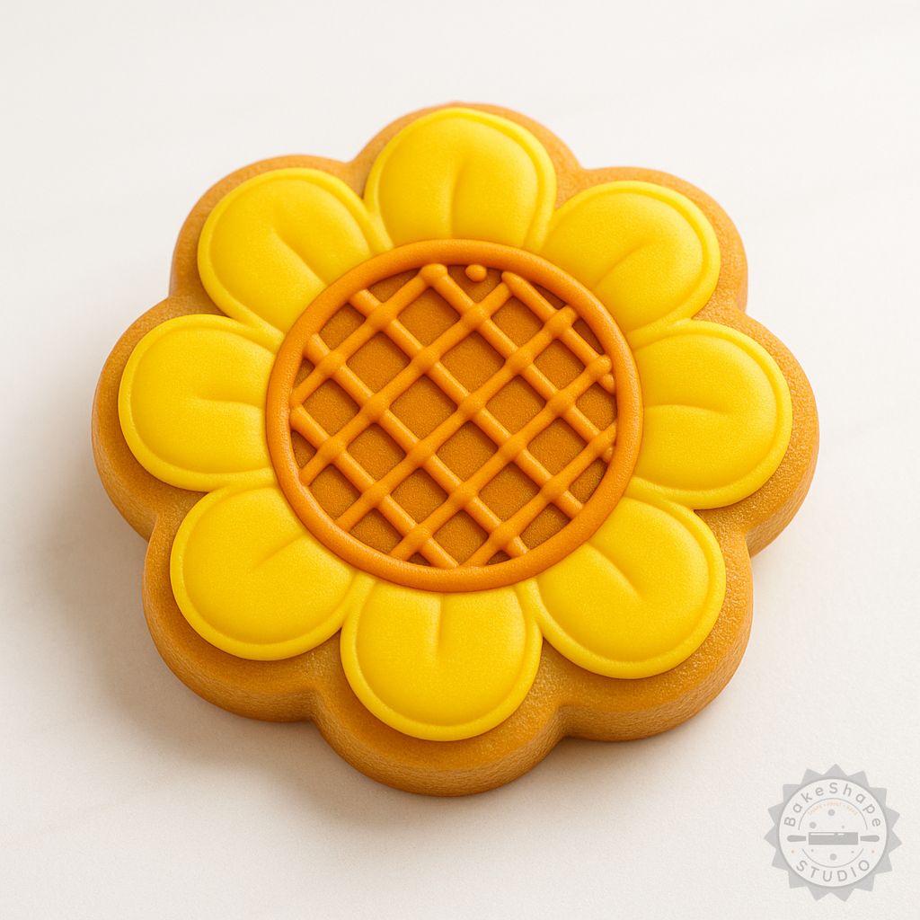 Sunflower cookie cutter and fondant stamp set STL for 3D printing with small, medium, and large sizes