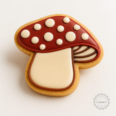 Decorated example 1 of Mushroom Shape Cutter & Stamp Set, Perfect for Cookies & Fondant, 6-Piece S/M/L Sizes