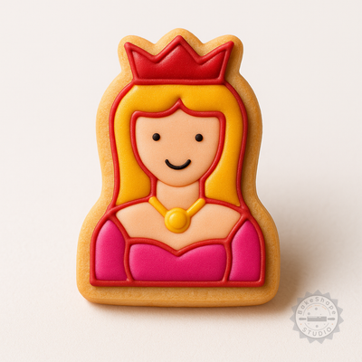 Decorated example 1 of Queen Cookie Cutter & Stamp Set, 6-Piece, Royal Crown & Regal Tiara, S/M/L Sizes, Perfect for Cookies and Fondant