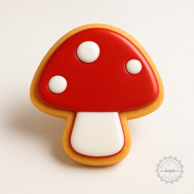 Decorated example 1 of Spotty Mushroom Cookie Cutter & Stamp Set, 6 Pieces, Perfect for Cookies & Fondant
