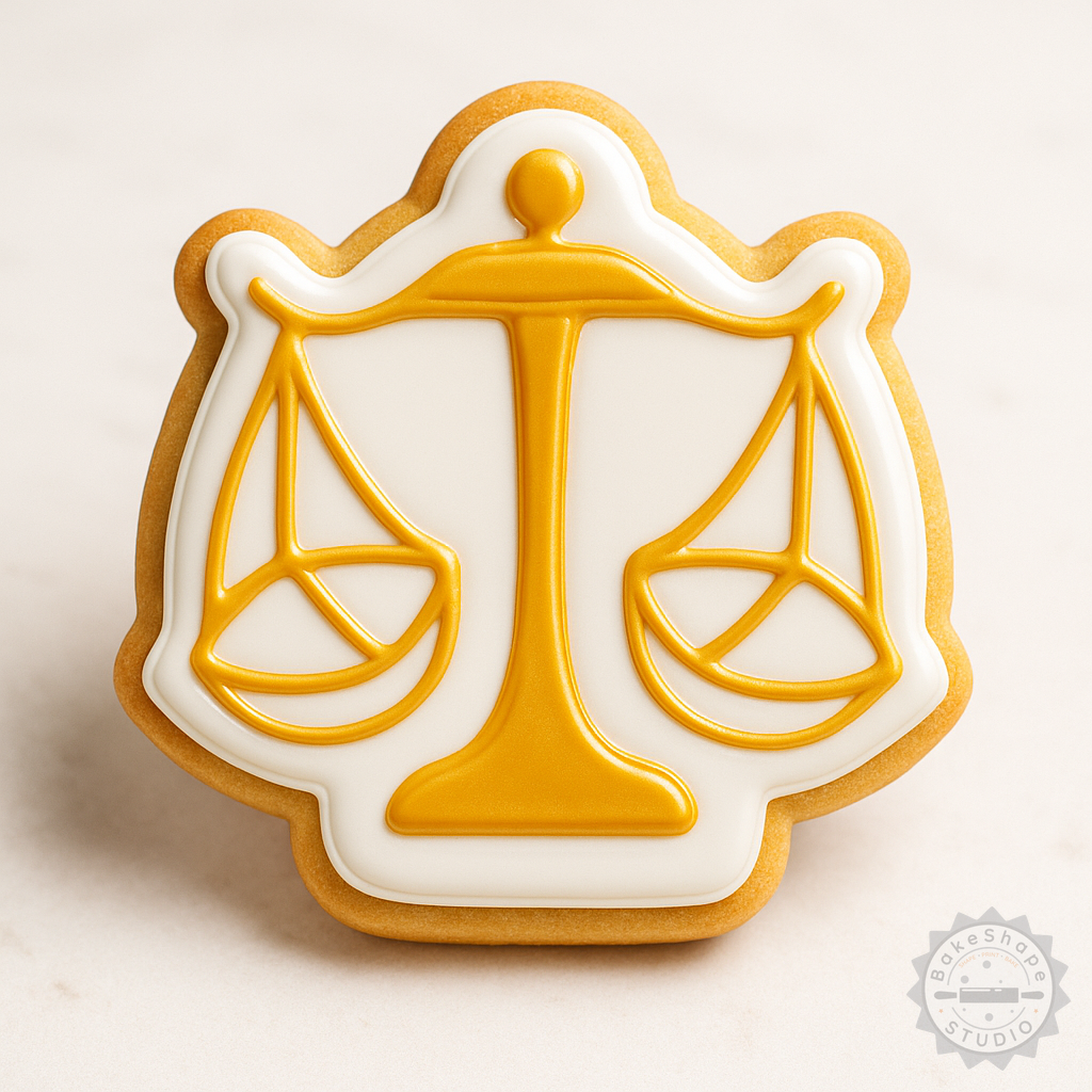 Decorated example 1 of Libra Shape Cutter and Stamp Set, 6-Piece Zodiac Cookie and Fondant Tools, Astrology Scales Design