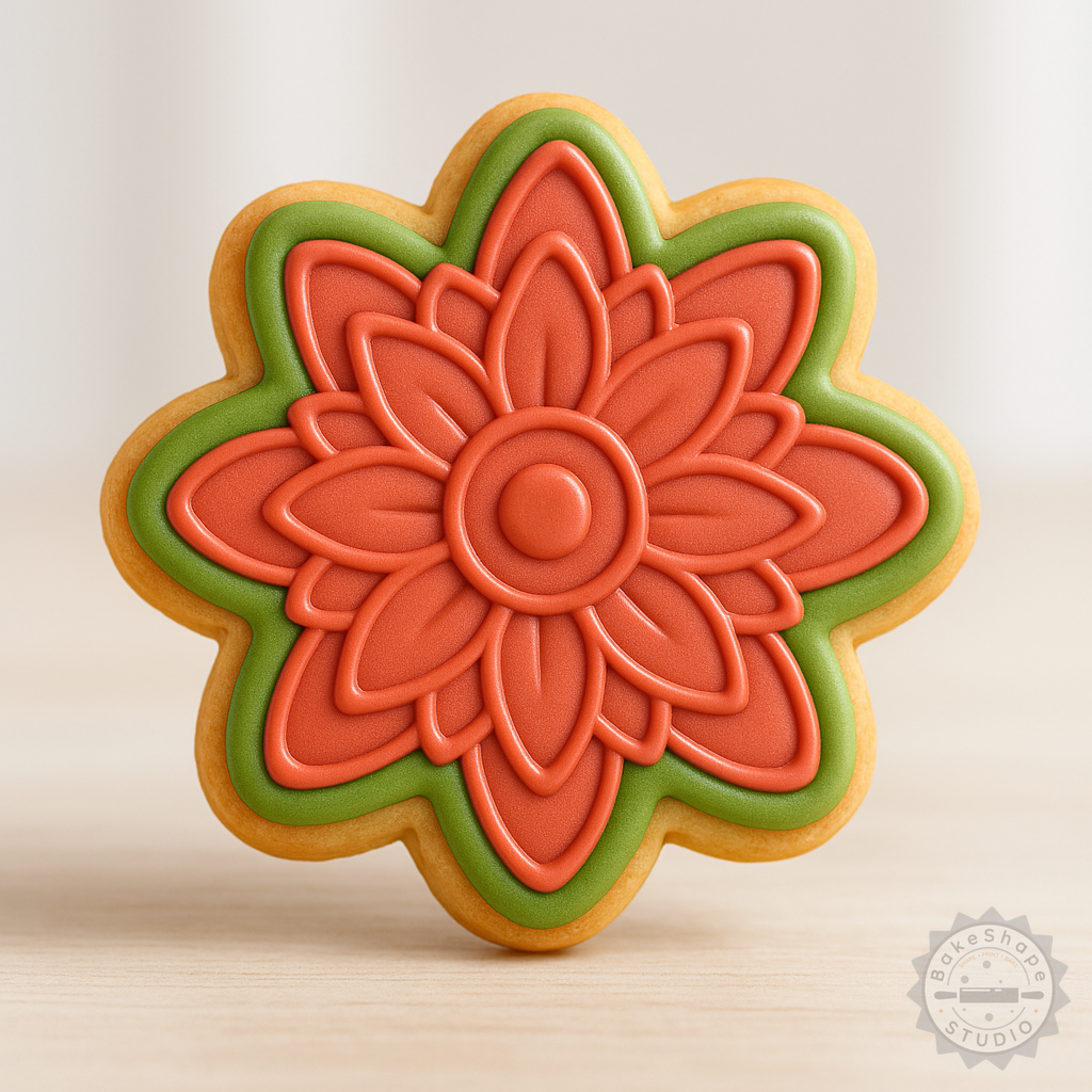 Decorated example 1 of Dahlia Flower Shape Cutter and Stamp Set, Perfect for Cookies & Fondant, S/M/L Sizes