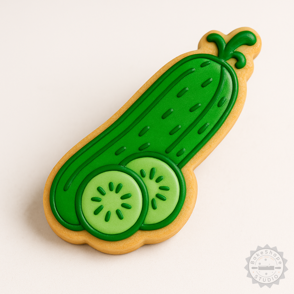 Decorated example 1 of Cucumber Shape Cookie Cutter & Stamp Set, 6-Piece, Perfect for Cookies & Fondant