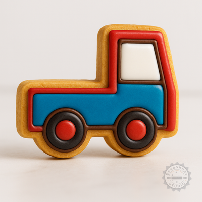 Decorated example 1 of Truck Cookie Cutter Set, S/M/L, 6 Pieces, Perfect for Cookies and Fondant
