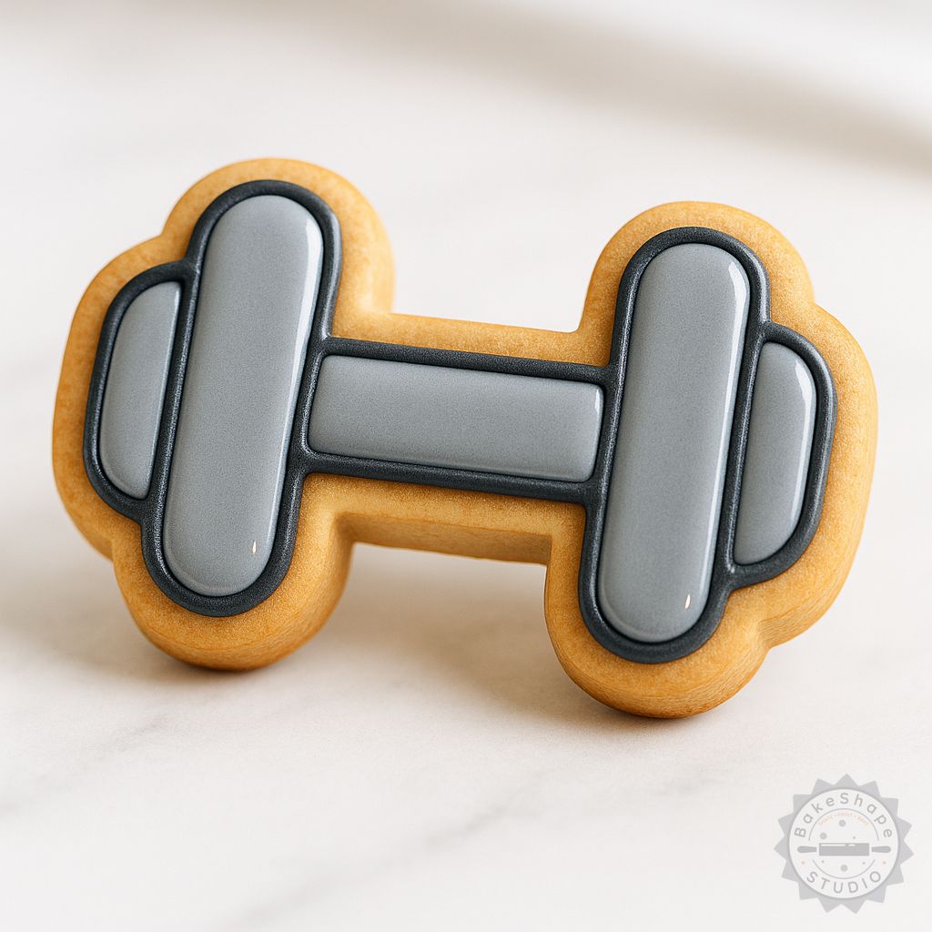 Dumbbell shape cookie cutter and stamp 6-piece set STL for 3D printing in multiple sizes