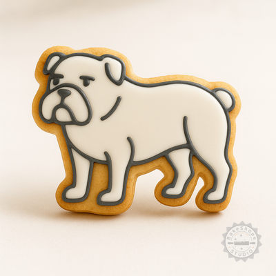 Decorated example 1 of Bulldog Cookie Cutter and Stamp Set, Perfect for Fondant, 6-Piece, S/M/L Sizes, Dog Breed, Puppy, Animal Design