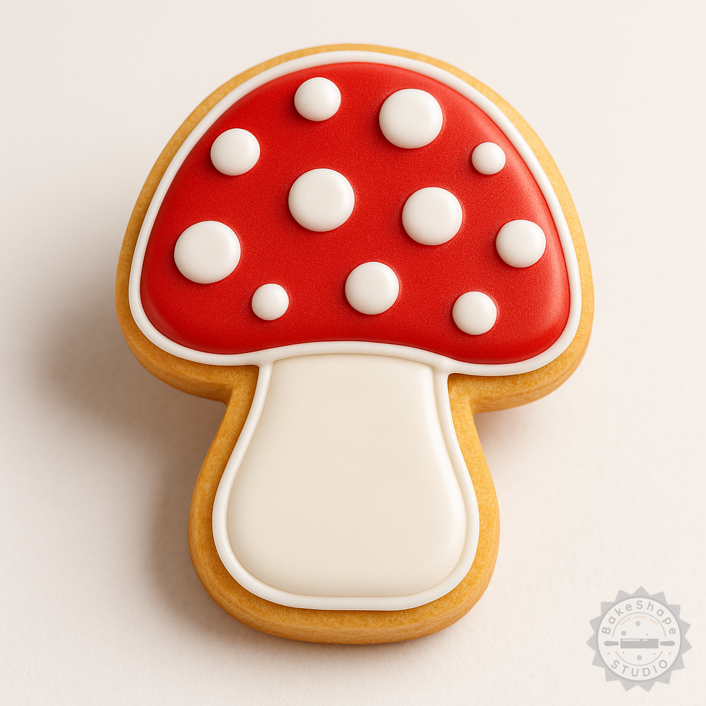 Decorated example 1 of Mushroom Shape Cutter and Stamp Set, Perfect for Cookies & Fondant, 3 Sizes, S/M/L
