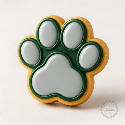 Decorated example 1 of Paw Cookie Cutter and Stamp Set, 6-Piece Animal Footprint, Cat Track, Fondant Shapes in S/M/L Sizes