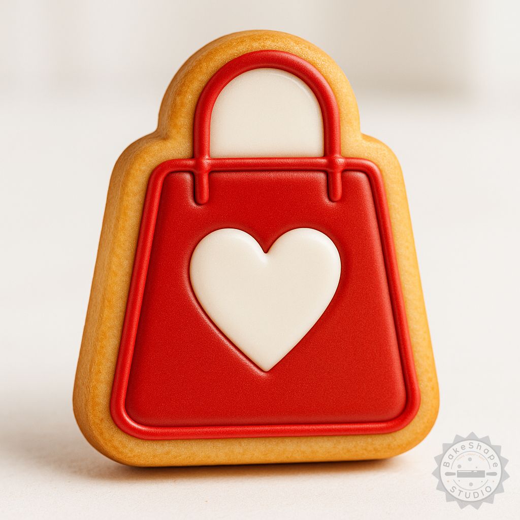 Shopping Bag cookie cutter and stamp set STL featuring heart shapes for 3D printing and baking