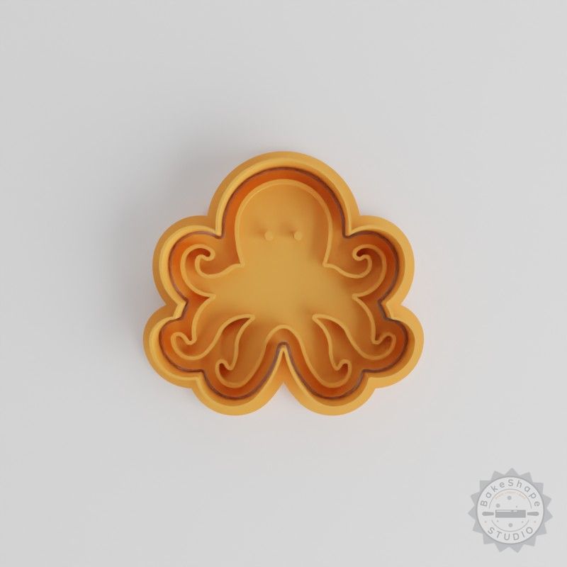 Octopus Shape Cutter and Stamp Set, Perfect for Cookies, Fondant, Blue Ring Ocean Octopus Design, 3 Sizes S/M/L, 6 Pieces